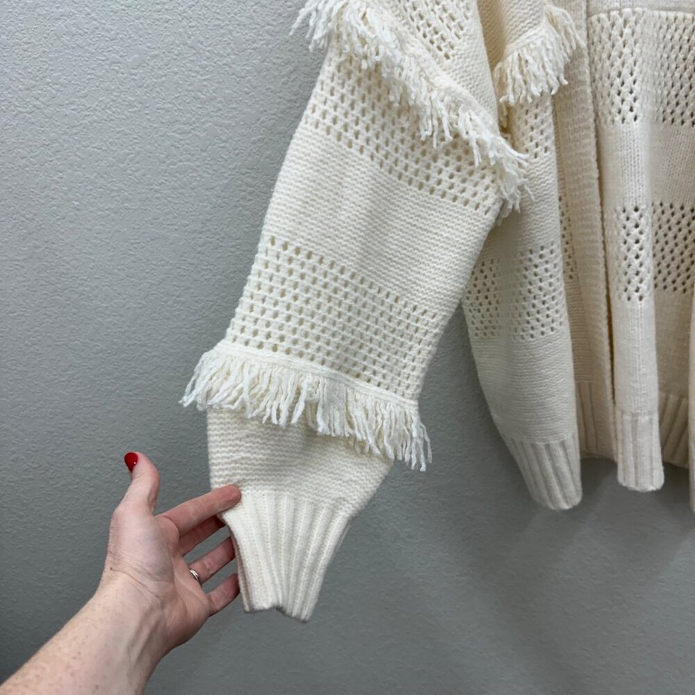 Aerie Natural Knit Fringe Open Front Cardigan Sweater Womens size Large NEW - Picture 3 of 7